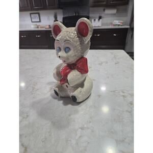 Vintage Ceramic Teddy Bear Coin Bank American Bisque 6.5" Tall Piggy Bank